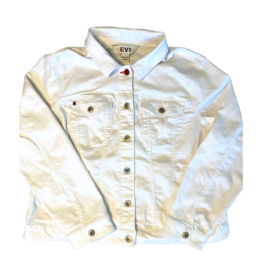 EV1 Women’s XXL Jean Jacket Love Flag red white blue patriot classic